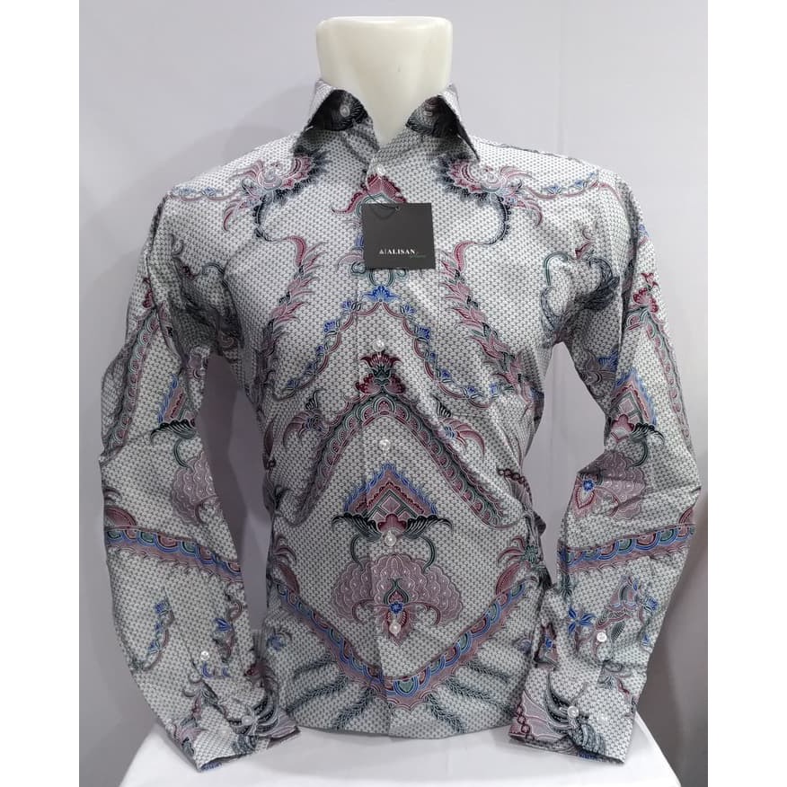 Kemeja Batik Pria Alisan Panjang Reguler Ekor Naga Abu Coklat