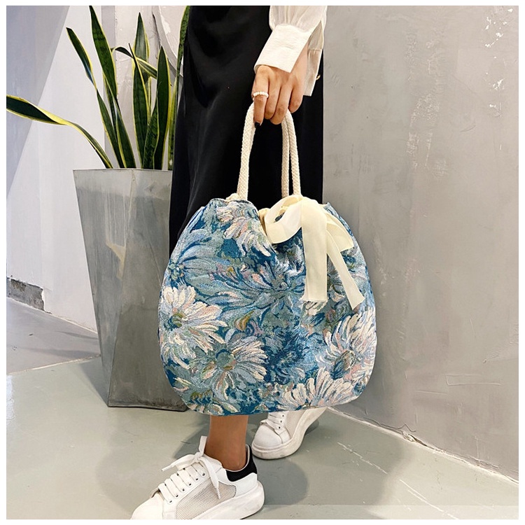 [COD] LB - Tote bag fashion import free pita / Tote bag denim motif bunga / Tote bag fashion / 433