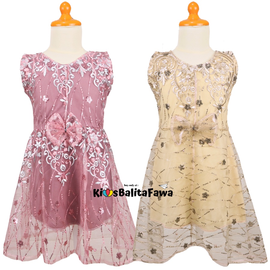 Dress Keira uk 3-4 Tahun / Dres Brukat Kensi Anak Perempuan Gaun Pesta Kondangan Baju Balita Import