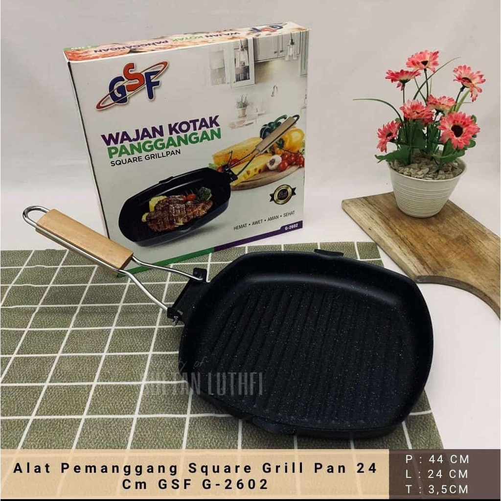 Square Grill Pan Lipat Anti Lengket / Grill Pan / Anti Lengket 24 Cm
