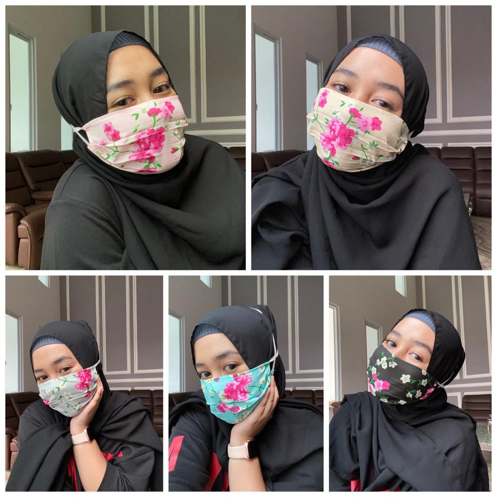 Masker Kain Dewasa Bahan Katun Rayon Motif Bunga, Aman Bebas Debu dan Bakteri , Harga Grosir Murah