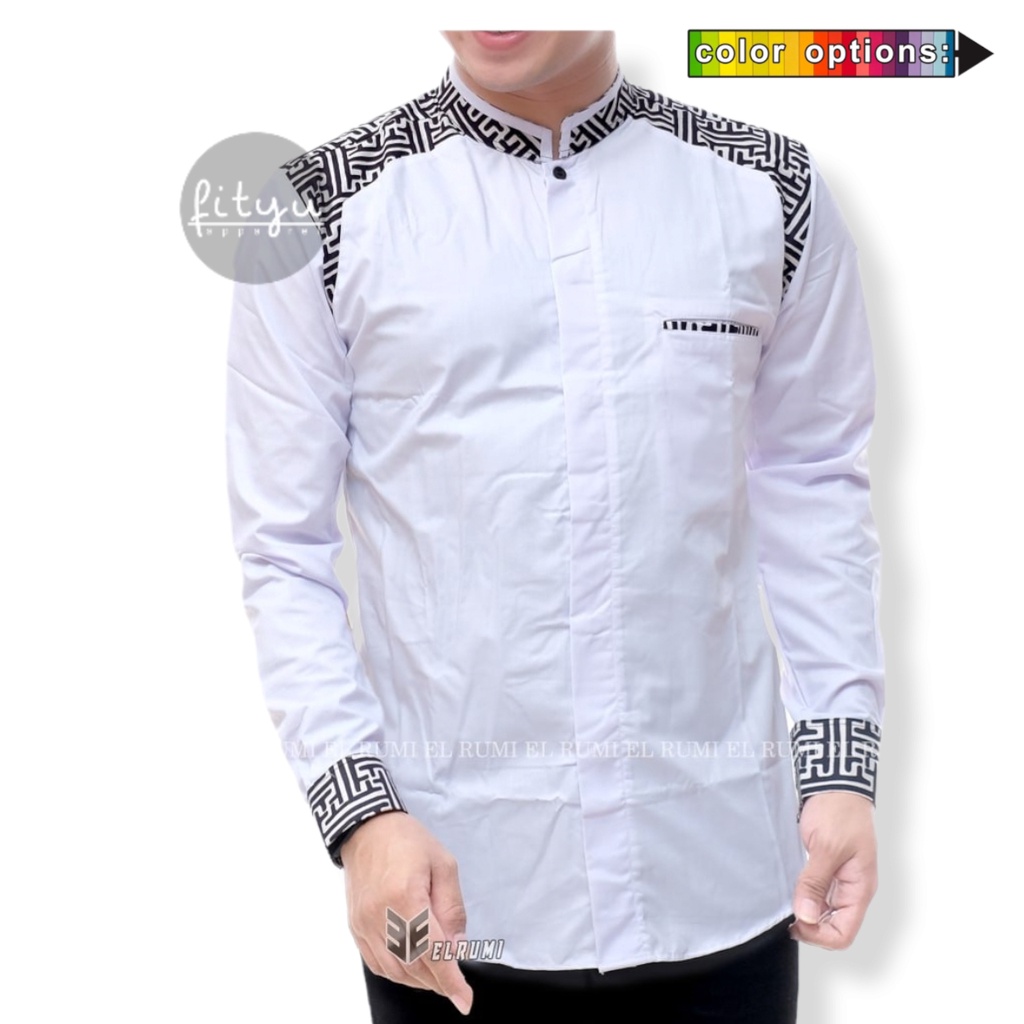 fityu Baju Koko Pria Koko Labirin Koko Warna Putih Baju Koko Dewasa Baju Koko Lengan Panjang Pakaian