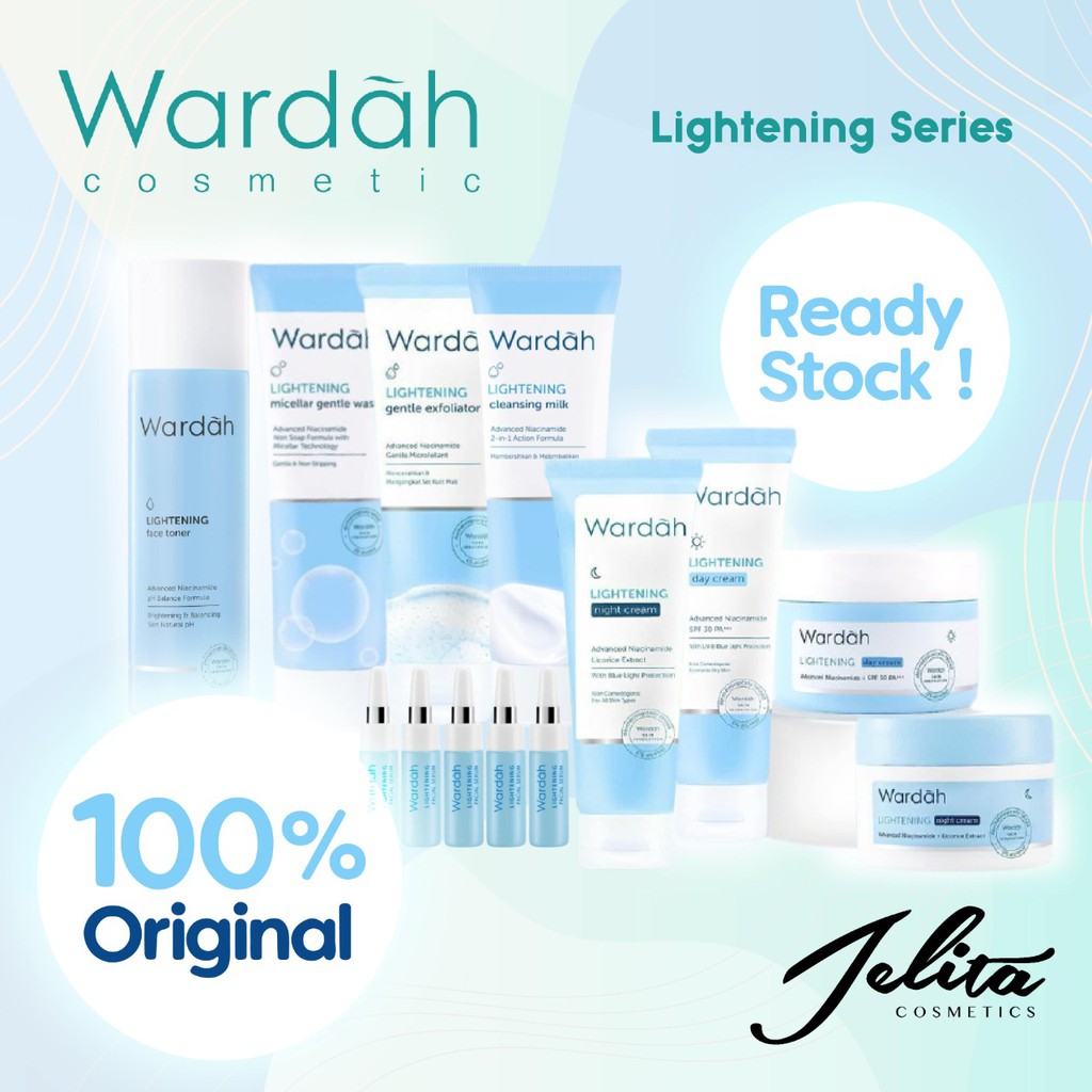 Jelita Cosmetic - Wardah Lightening Series (Skincare) | Face Toner - Serum - Micellar Gentle Wash - Whip Facial