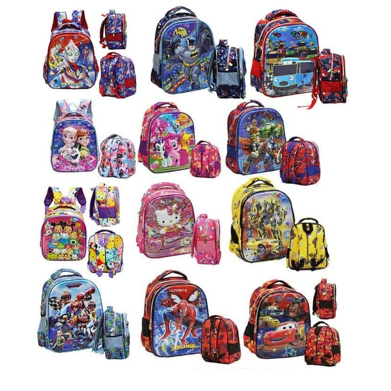 Tas Ransel Anak TK Ultraman 5D Timbul Dua Kantung - Import