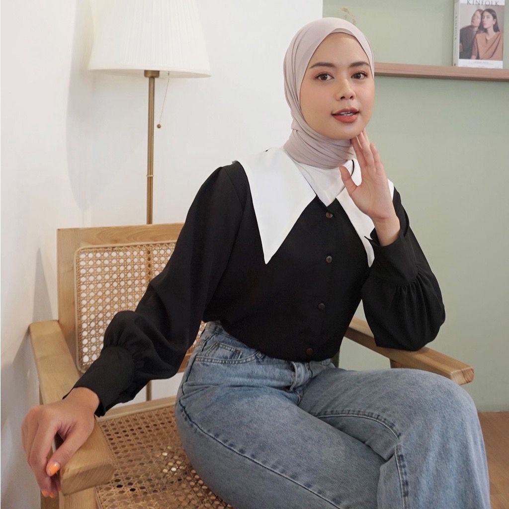 1KG MUAT 5PCS | KAVELA BLOUSE SHIRT TOP TWO TONE MONOCHROME HITS OOTD SELEBGRAM FASHION GROSIR MURAH WANITA TERBEST SELLER