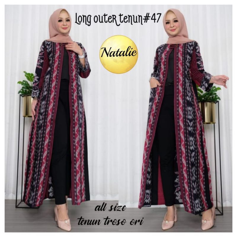 Cardi Panjang Batik Wanita Bahan Tenun Troso Ori LD 110 All Size Long Outer Tenun