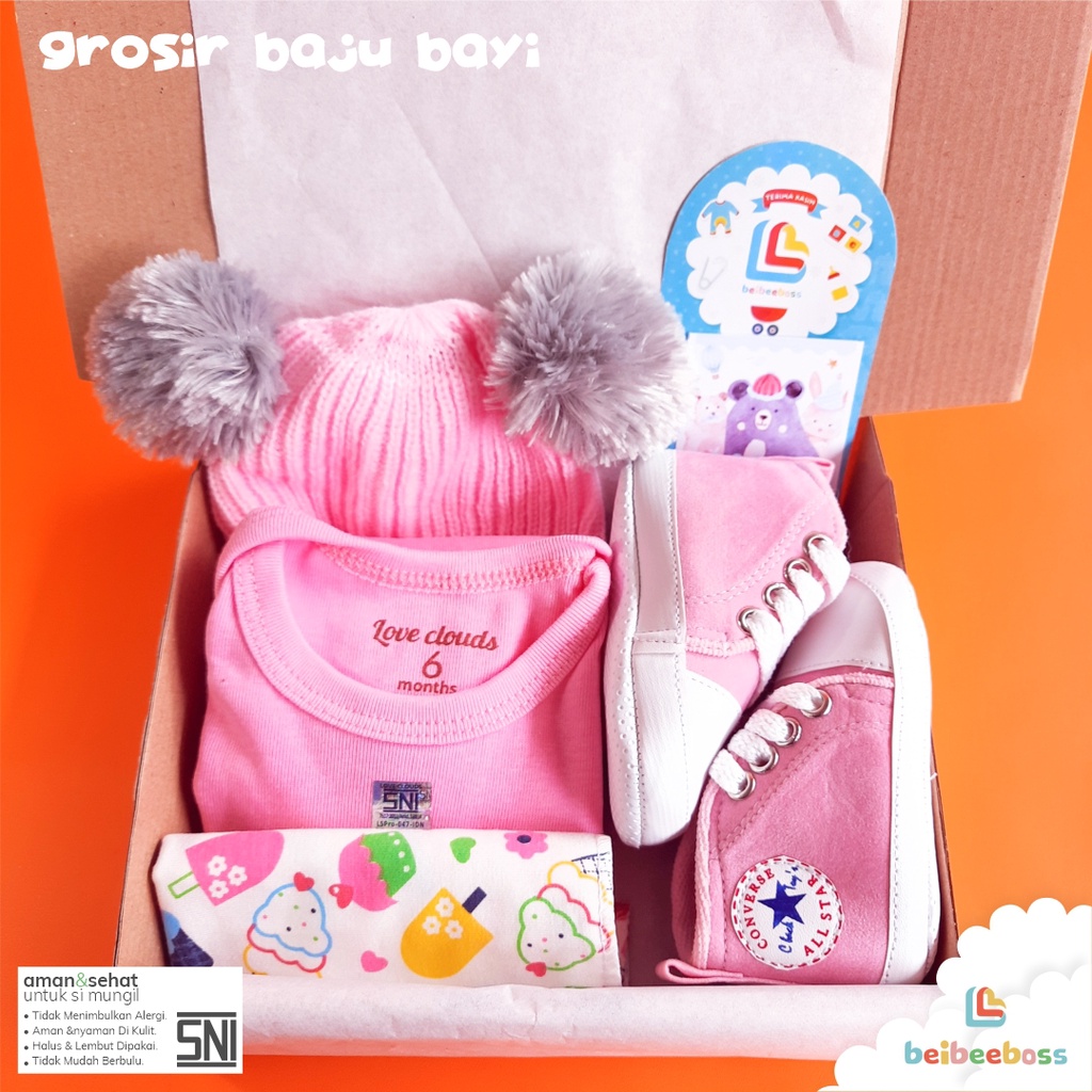 KADO BAYI / HAMPERS BAYI NEWBORN / KADO BAYI / BAJU BAYI/ HAMPERS BABY /GIF BOX BAYI PEREMPUAN / KADO BAYI CEWEK / KADO BAYI COWO / Baju Bayi Perempuan-POMPOM 1 PINK