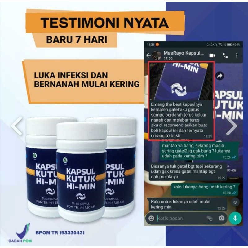 KAPSUL KUTUK HI-MIN EKSTRAK IKAN GABUS ALBUMIN OBAT PENGERING LUKA PASCA OPERASI HERBAL ALAMI (BK)