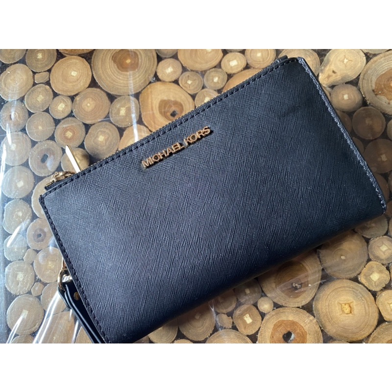 PRELOVED DOMPET MICHAEL KORS JET SET DOUBLE ZIP WRISLET BLACK LIKE NEW