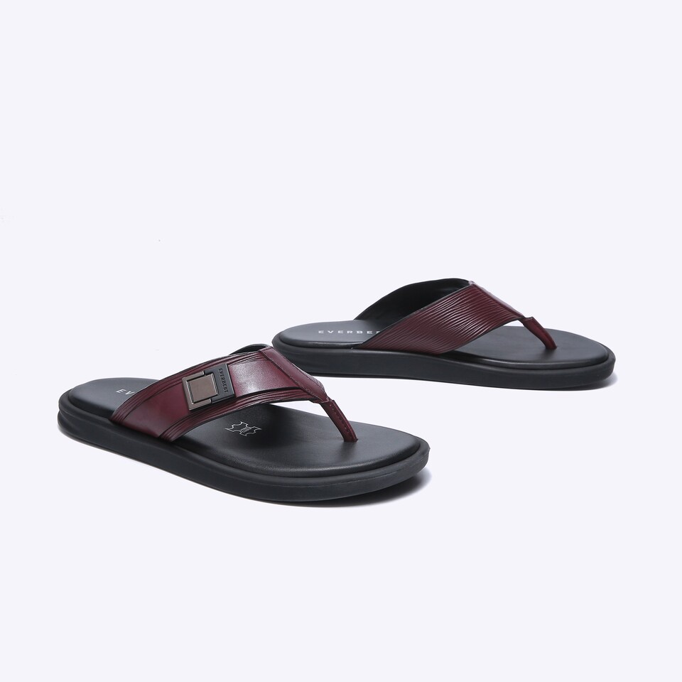 SANDAL JEPIT EVERBEST PRIA ORIGINAL CASUAL KULIT ASLI MERAH MAROON RED EM13