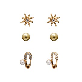 LRC Anting Set Fashion Golden Pin And Diamond Star Bead Alloy K02573