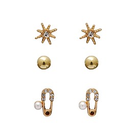 LRC Anting Set Fashion Golden Pin And Diamond Star Bead Alloy K02573