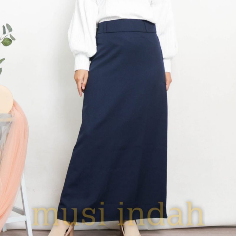 Rok Kerja Panjang Hitam Rok A Line Bahan Formal Kantor-Navy