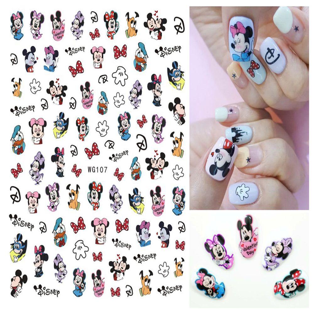 AUGUSTINA Cartoon Anime Nail Stickers Back Glue Manicure Decals Mickey Minnie Mouse Nail Stickers Christmas Gifts Nail Art Decorations Children's Kawaii Mickey Mouse Self Adhesive Mickey Mouse Decals