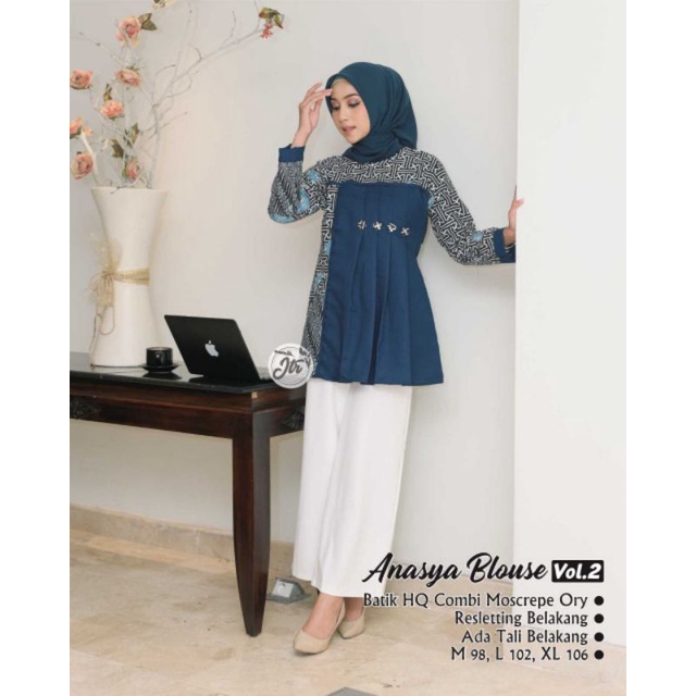 tey-17 Batik wanita ASJ SA HRB026 Kenongo Kemeja Tosca Pendek-Anasya navy
