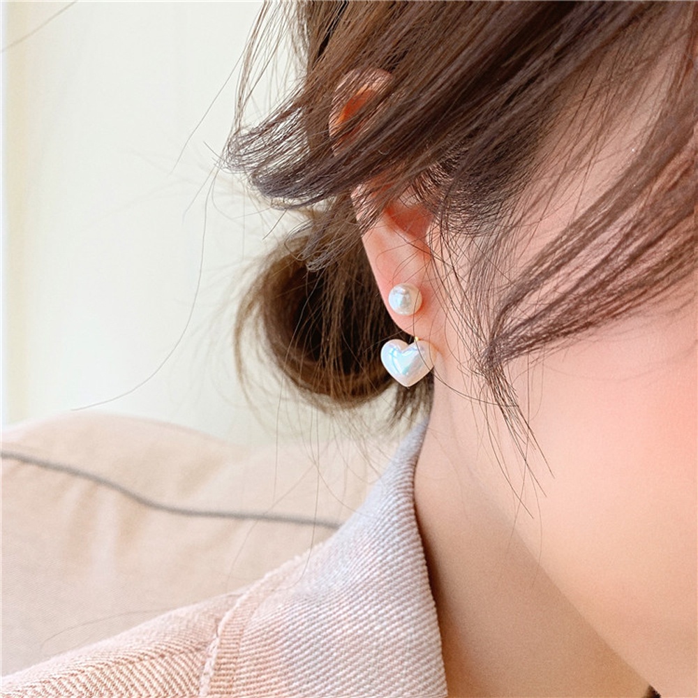 Anting Stud Mutiara Bentuk Hati Multi Warna Gaya Elegan Untuk Wanita