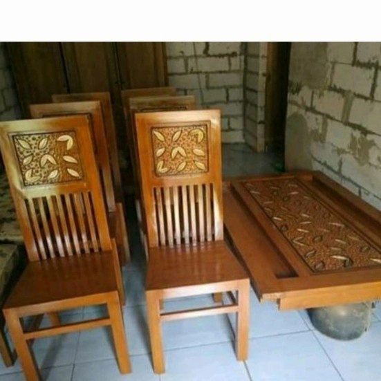 meja makan 6 kursi kayu jati ukir Jepara