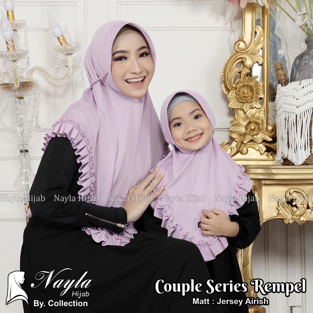 Kerudung Instan Tali Kepang COUPLE REMPEL Ibu dan Anak Hijab Instan Jersey Airis Terbaru Nayla Hija'b