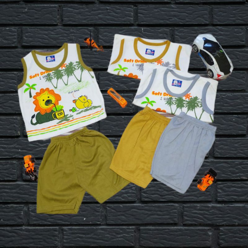 STKT2 Setelan Baju Bayi Singlet Kutung Tanpa Lengan Umur 4 sampai 15 Bulan Baju Anak Laki Laki Setel