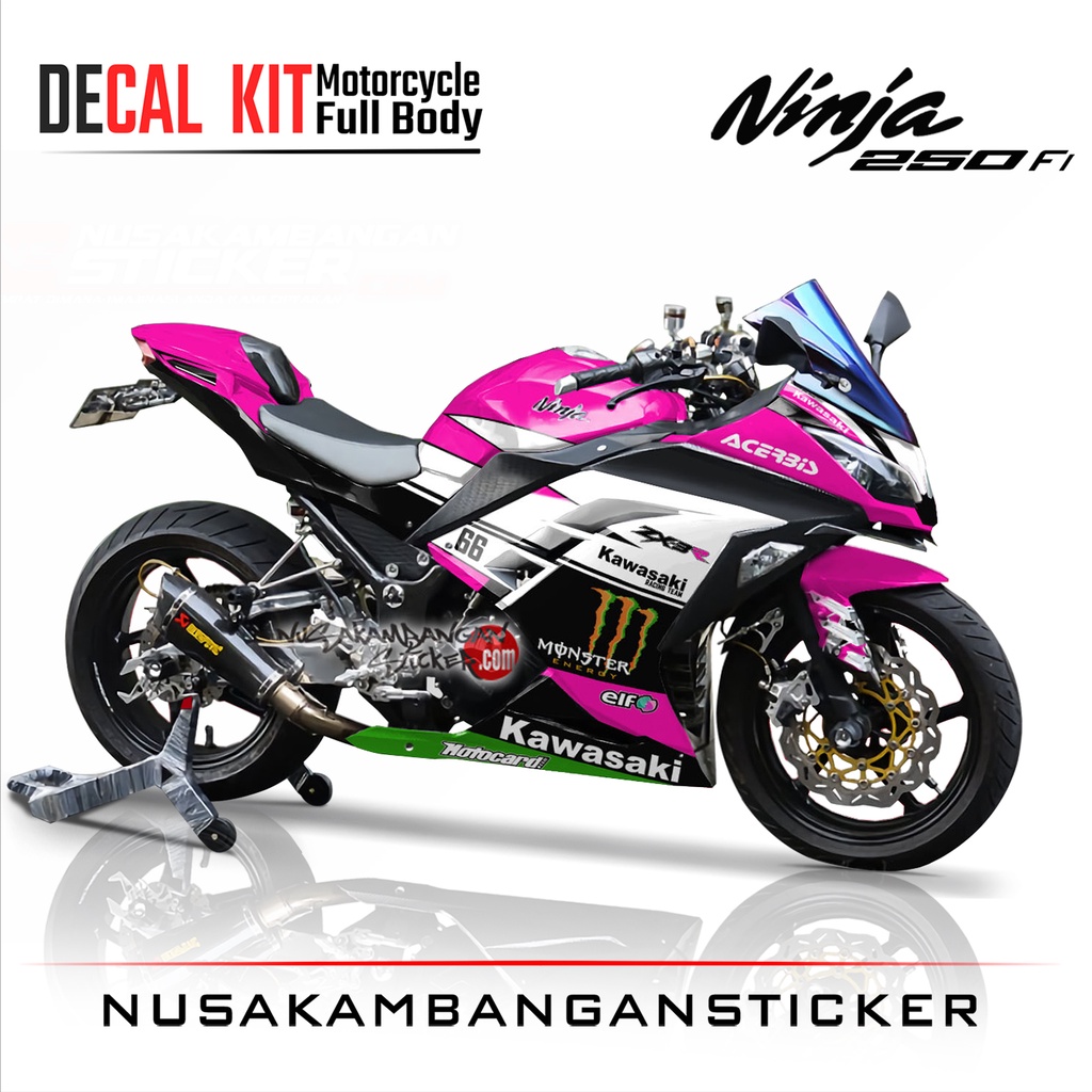 Stiker Decal Motor Kawasaki Ninja 250 fi Full Body Pink Putih Grafis Racing Team Sticker Variasi Cus