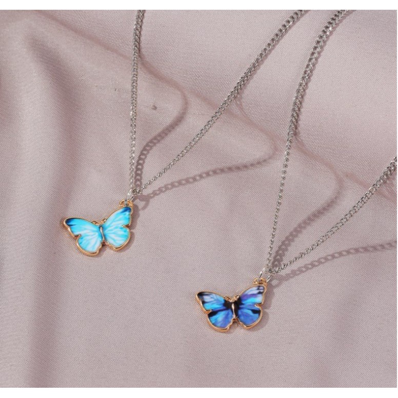 Kalung Kupu-kupu Rantai Clavicle Warna Biru Gelang Gaya Korea Untuk Wanita LS002