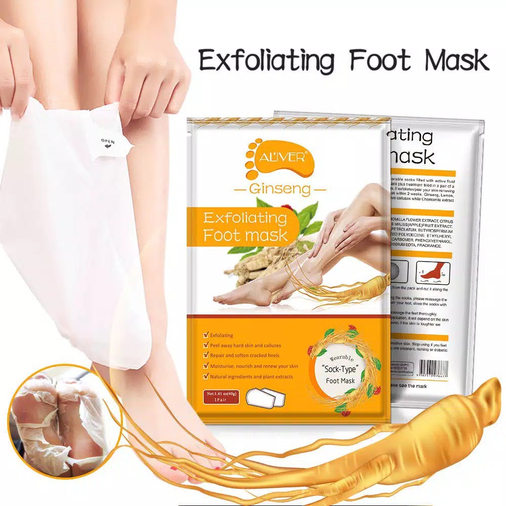 ALIVER Foot Mask Exfoliating Foot Care Ginseng Coconut Milk Tea Tree Masker Kaki