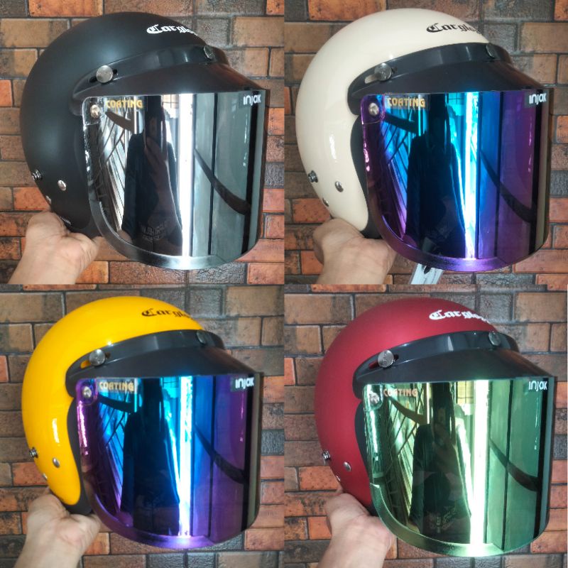Helm Cargloss CFM original pakai kaca datar Silver raibow gold helm dewasa murah dijamin ori