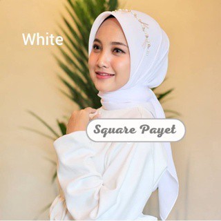 KERUDUNG SEGI EMPAT BELLA SQUARE PAYET/ JILBAB PAYET BELLA SQUARE BAHAN POLLYCOTTON/ HIJAB PAYET-PUTIH