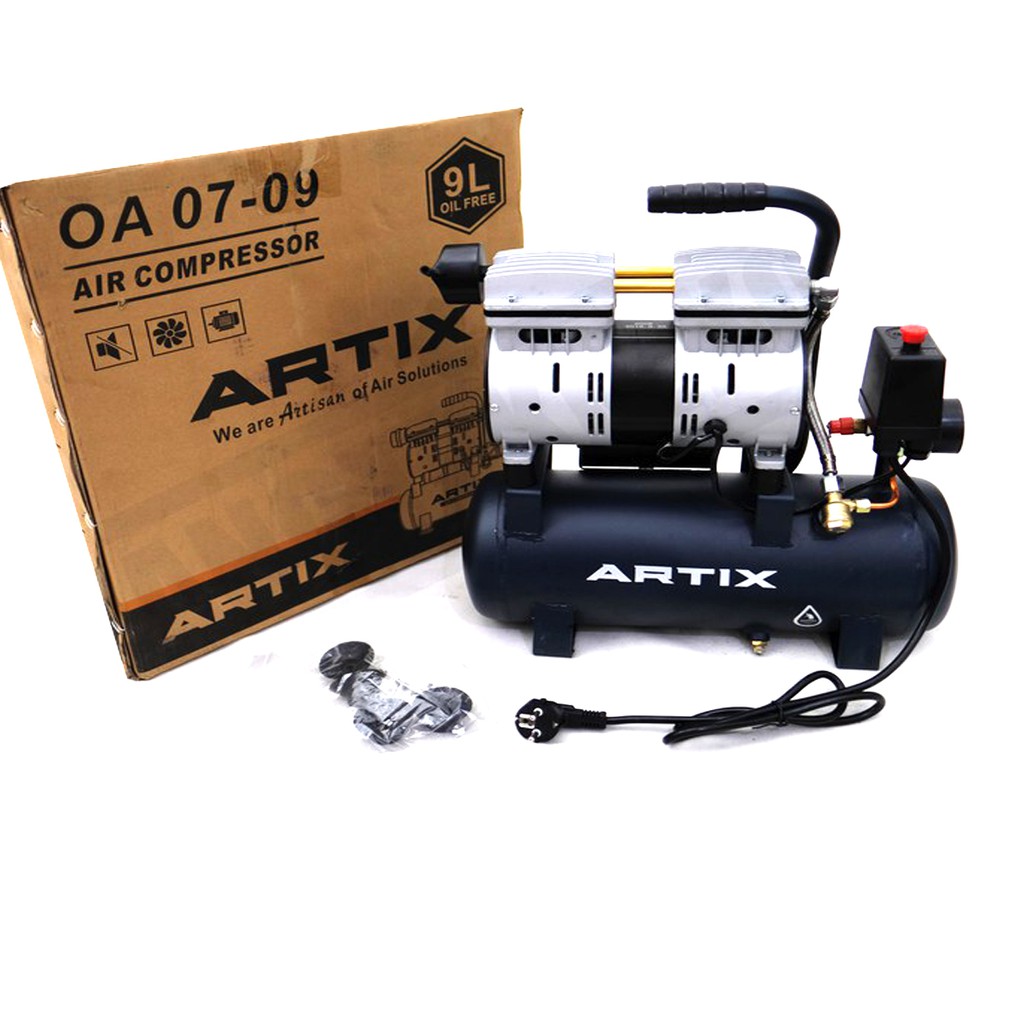 ARTIX Mesin Compressor Oiless Silent 0.75 HP 9 Lt Kompressor Listrik Angin Udara Tanpa Oli 9 Liter