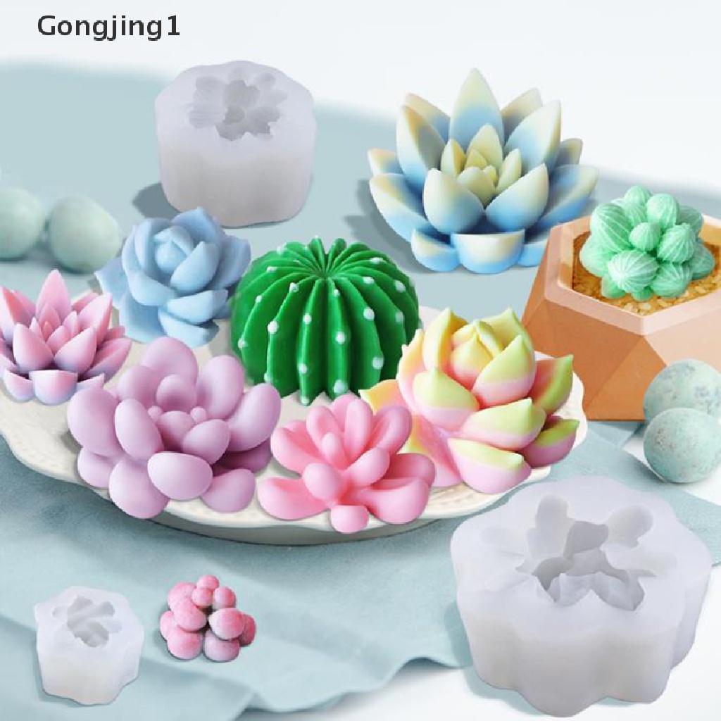 Gongjing1 Cetakan Lilin / Sabun Handmade DIY Bentuk Tanaman Succulent 3D Bahan Silikon