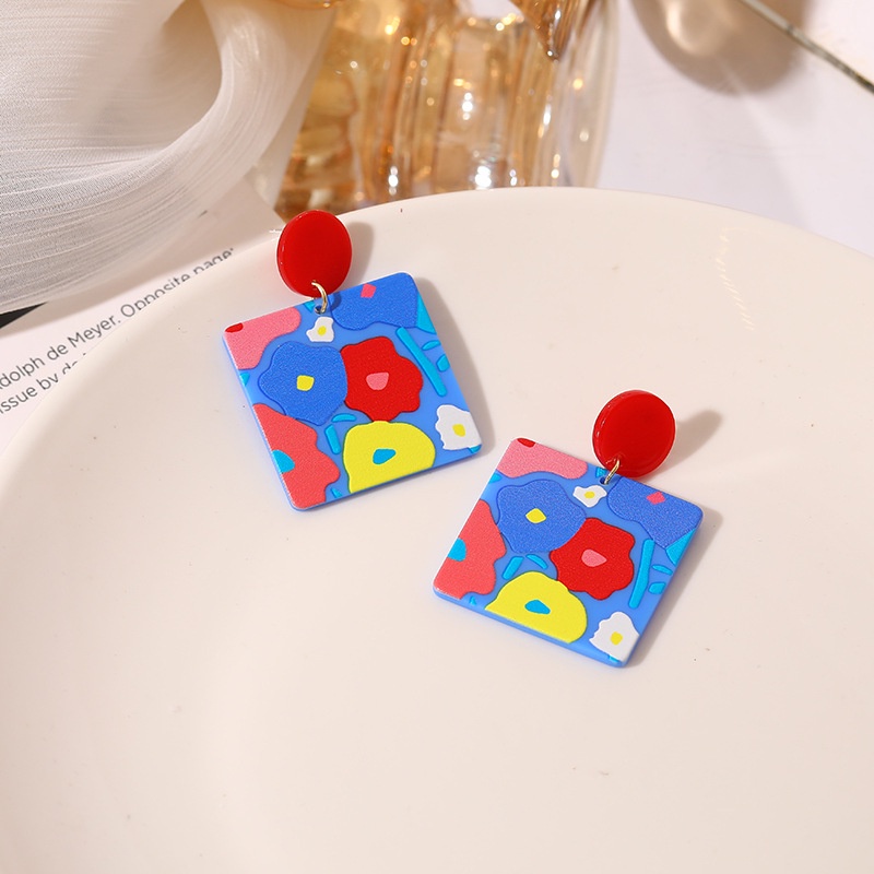 Korea Dongdaemun anting-anting vintage lukisan minyak kontras anting-anting in niche desain akrilik