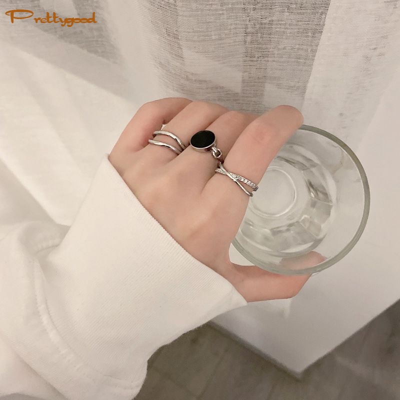 Cincin Retro Korea Set Aksesoris Cincin Wanita Tiga-Dalam-Satu Yang Dapat Disesuaikan - PD