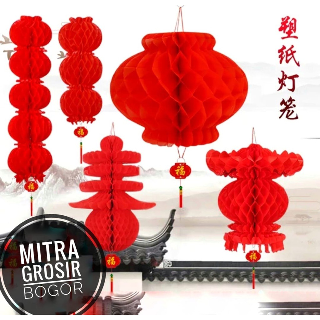 Lampion Hias Nanas Gantung Tenlung Honeycomb Hiasan Dekorasi Imlek Merah  Aksesoris Chinese New Year