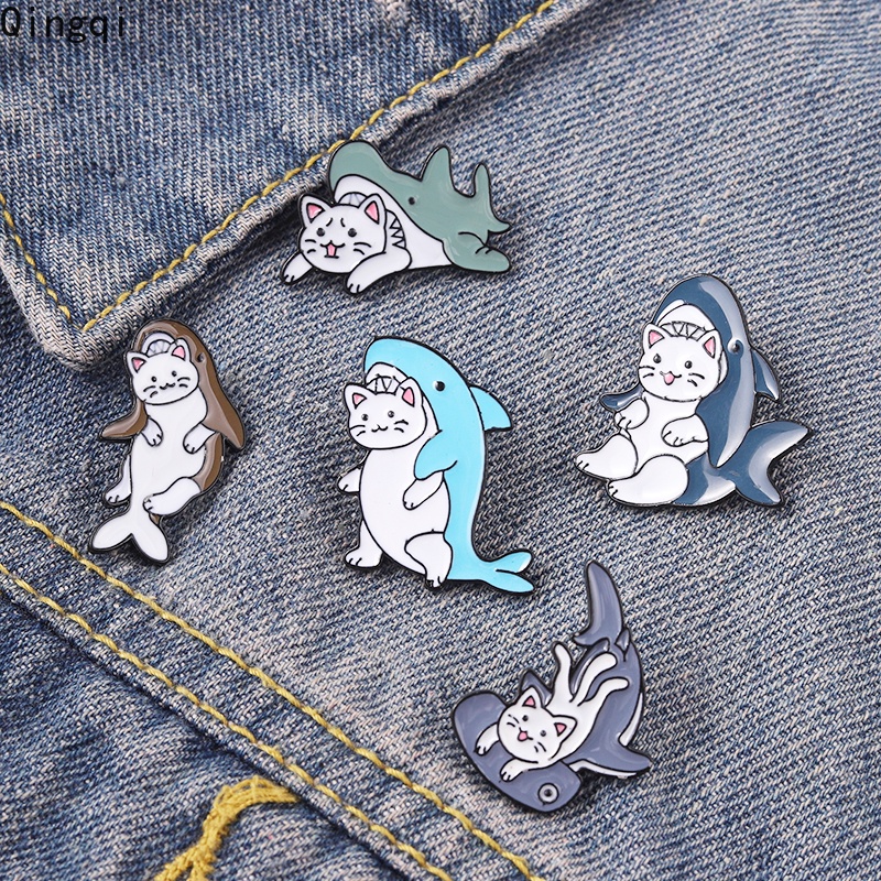 Bros Pin Enamel Bentuk Kartun Ikan Paus Kucing Untuk Hadiah