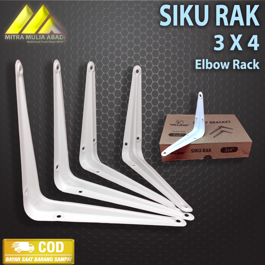 Siku Rak Besi L Putih Uk. 3x4 Inch l Shelf Bracket Harga 1 Pcs