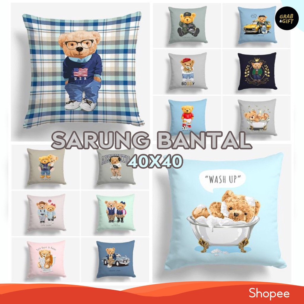 SARUNG Bantal Sofa Print Motif Teddy Bear 40x40 cm