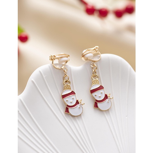 LRC Anting Jepit Fashion Twenty Two# Christmas Snowman Bells Elk Gift Box Ear Clips Q33952 (PART2)