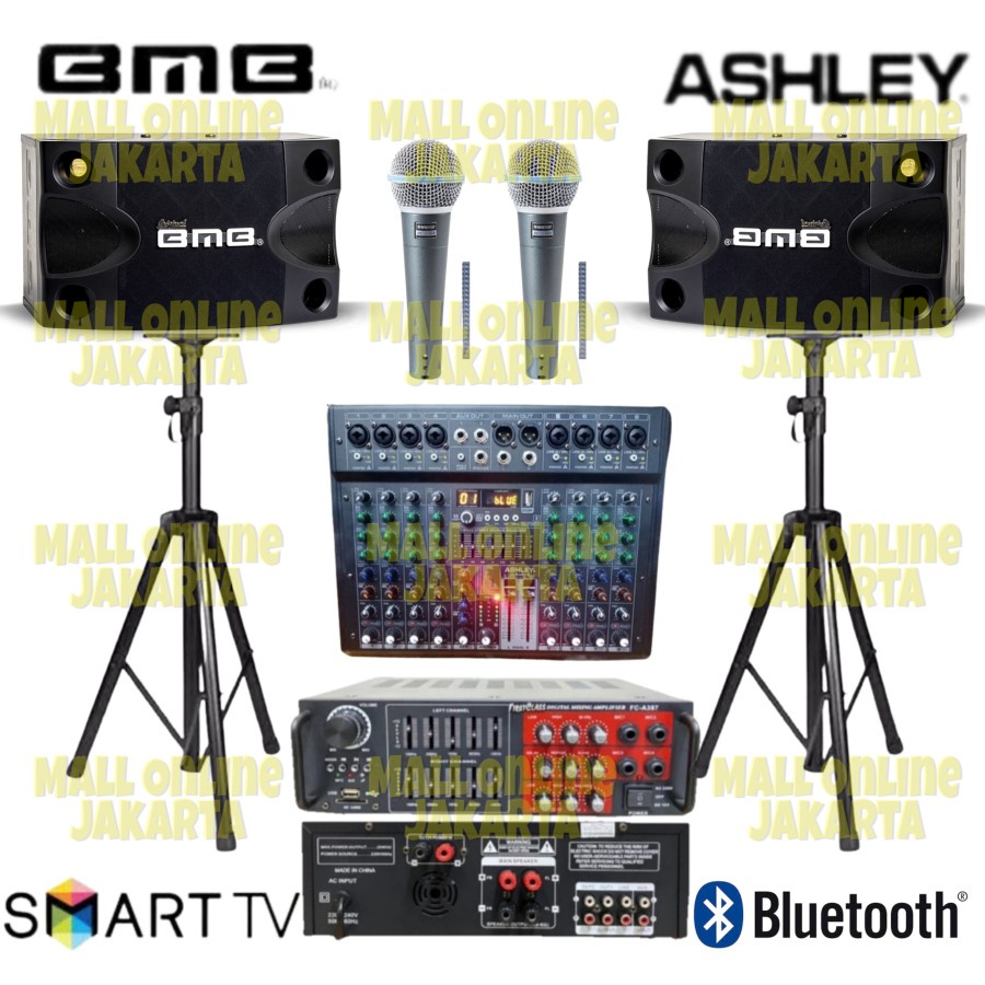 Paket karaoke bmb 8 inch sound system mixer 8 channel ashley