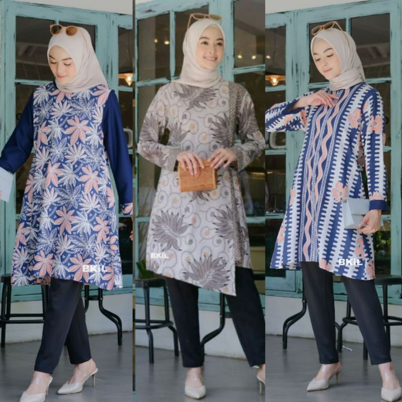 Tunik Batik Kantor Baju Batik Wanita Modern Atasan Batik Kerja Wanita Blouse Batik Kantor M L XL XXL Seragam Batik Modern