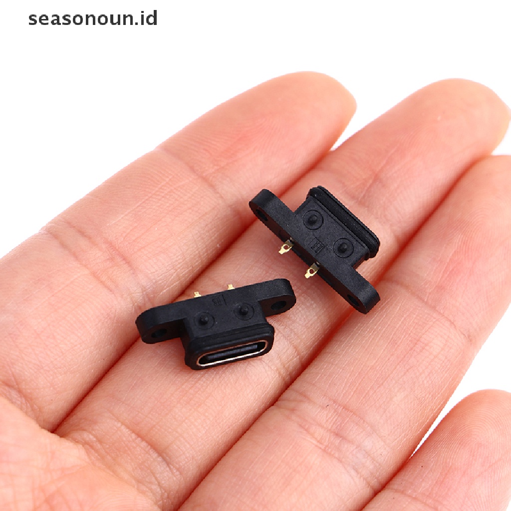 2 Pcs Soket Port USB C 2 Pin Female Tahan Air Dengan Lubang Sekrup