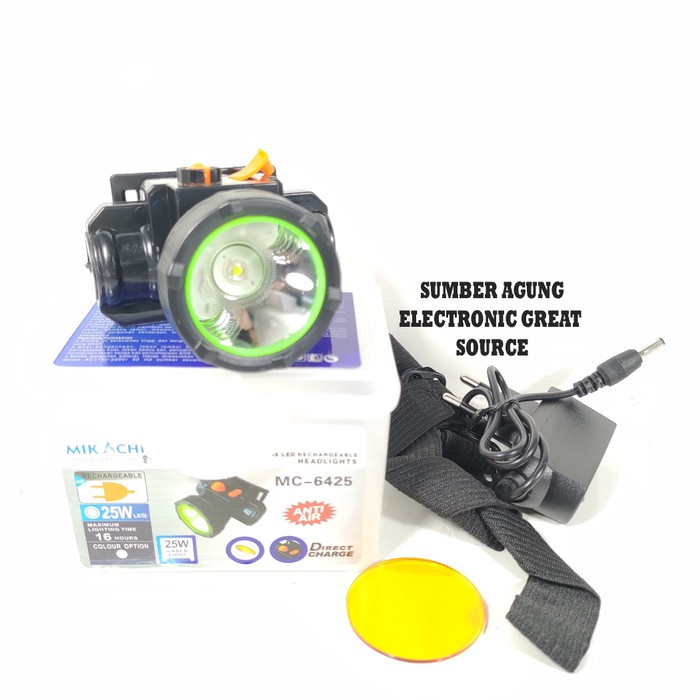 Senter Kepala Mikachi 25W MC6425 6425 LED Terang Hingga 16Jam Putih Ku