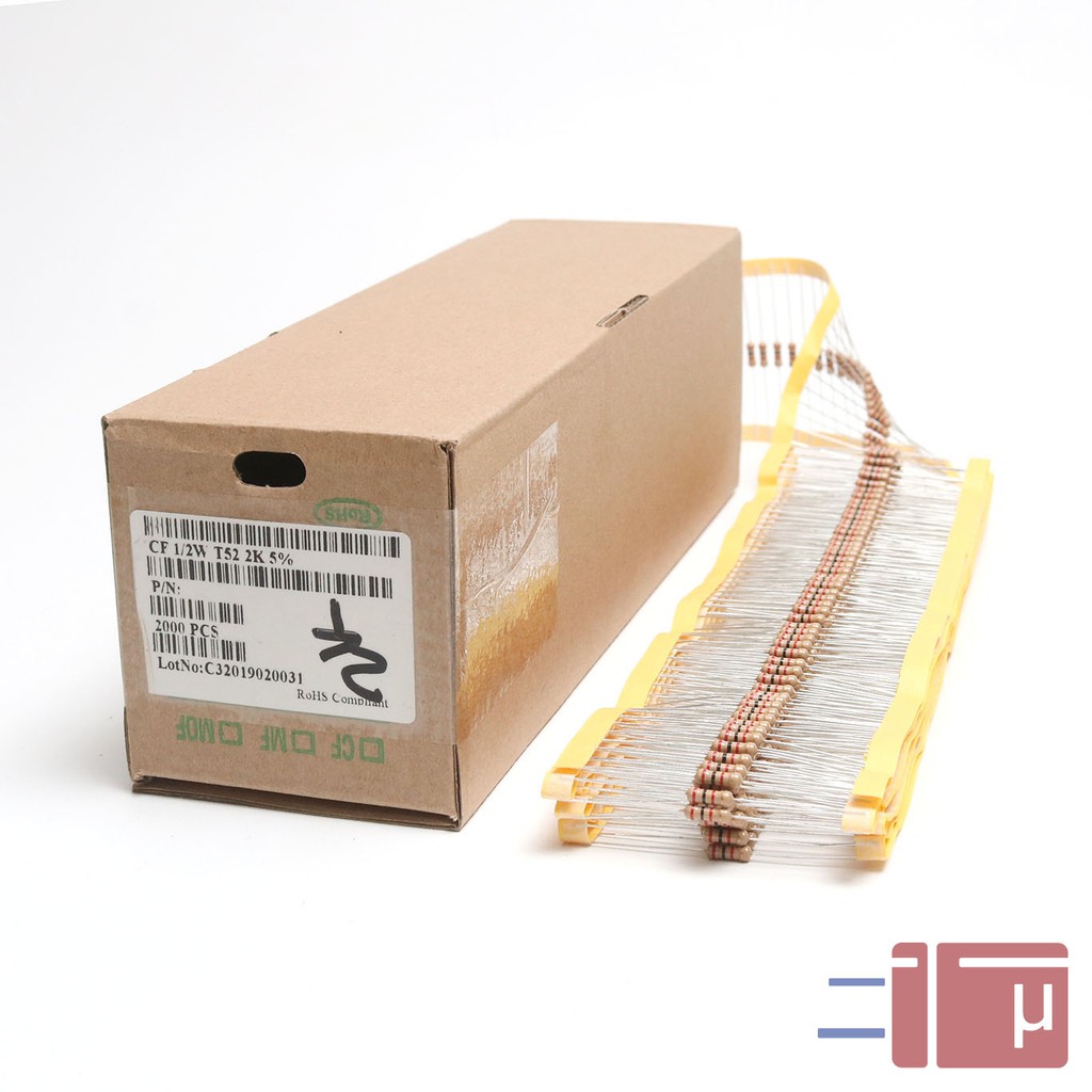 x10 Resistor 2K 1/2W Karbon 5% Taiwan Kaki Tembaga