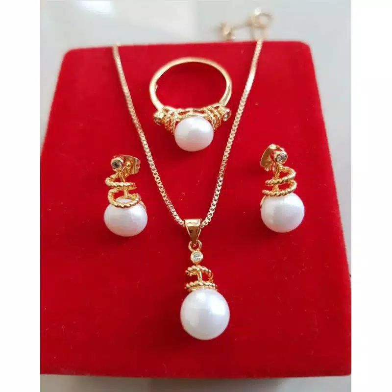 set perhiasan mutiara asli lombok set rhodium mutiara tawar