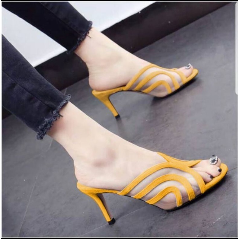 ABBUSHOES H 01  haig hell Wanita Bahan Suede puring 9cm 36/40