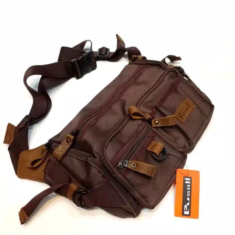 Waistbag Pusiill 0.11/courdura kombinasi kulit asli/waistbag pusiill original