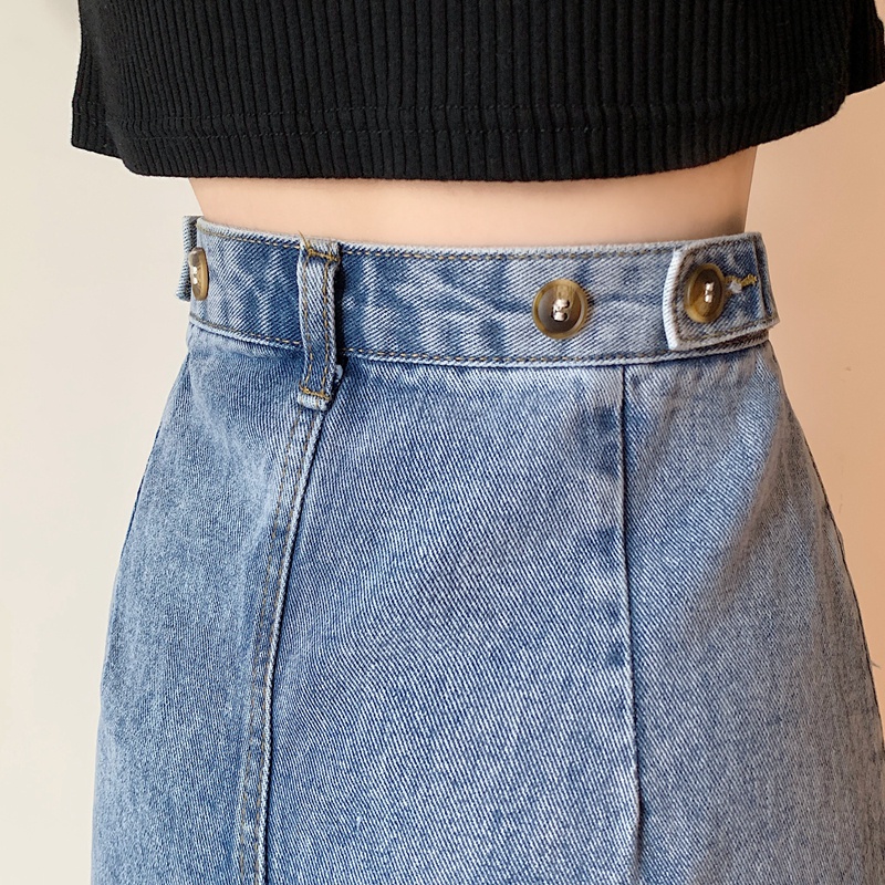 Baru semua pertandingan pinggang tinggi rok A-line denim perempuan