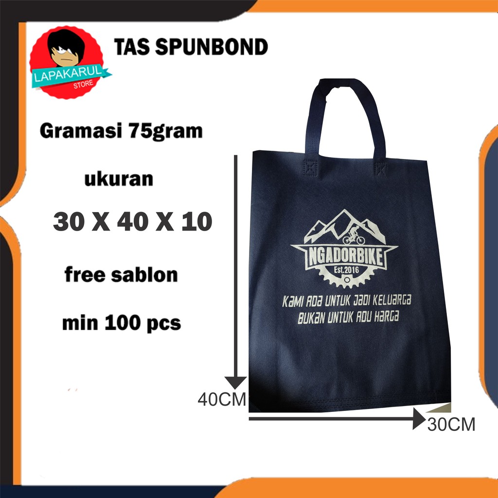 

TAS KAIN SPUNBOND SABLON 38X45X11 HANDLE lipat samping GOODIE BAG 75 GRAM