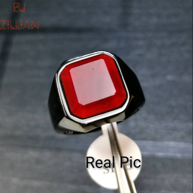 Cincin Batu Red Onyx little Orange Carnelian Batu Natural Titanium Black Chrome