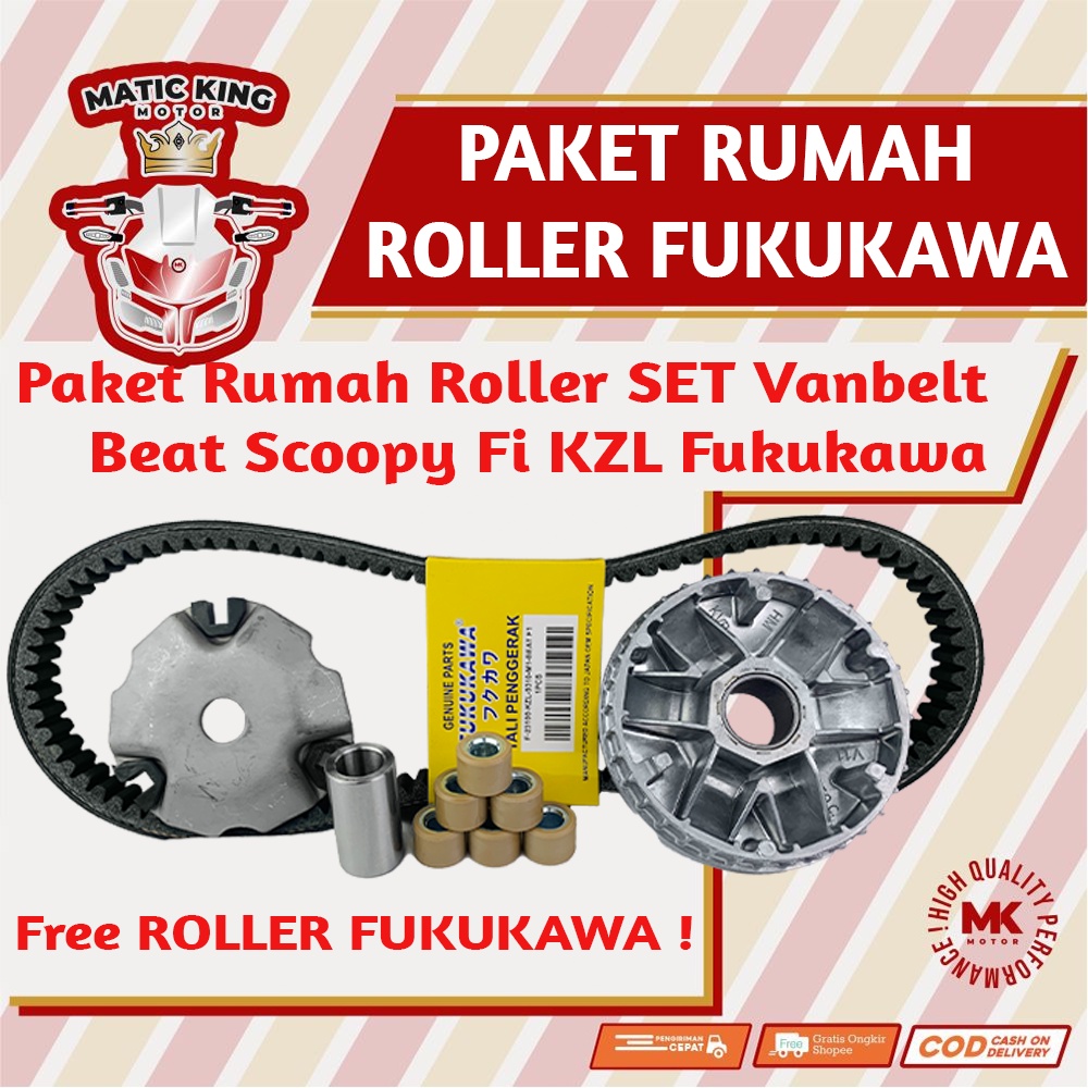 Paket Kirian Rumah Roller Vanbelt KIT Roller Honda Beat Scoopy Vario Spacy Injeksi Fi 110 KZL Fukukawa