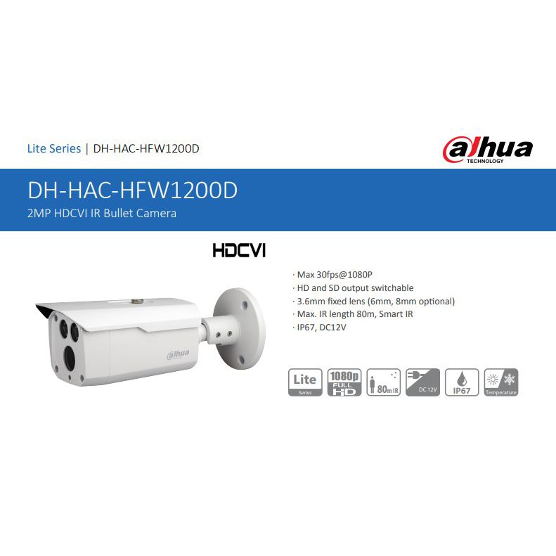 Dahua HDCVI Camera Lite HAC-HFW1200D-S4 Lite 1080P